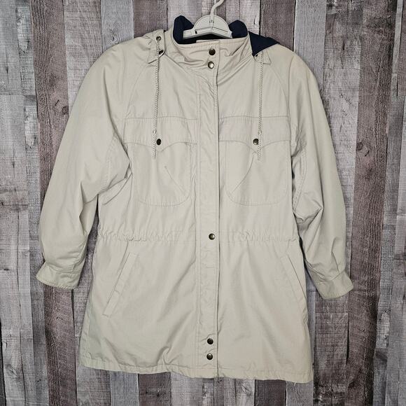 London Fog Cream Blue Coat Parka Removable Lining Hood Women's 8 Vintage Gift - Picture 1 of 9